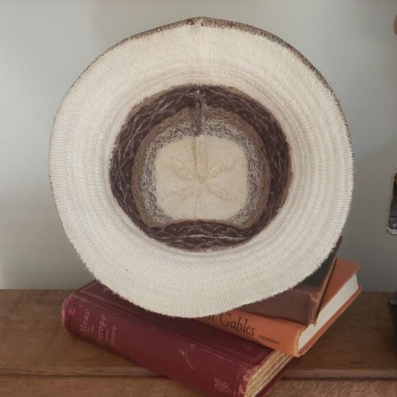 Bucket Hat Grandmacore Y2K Farmcore Fair Isle Knit Women's Tan Gray - Picture 6 of 6